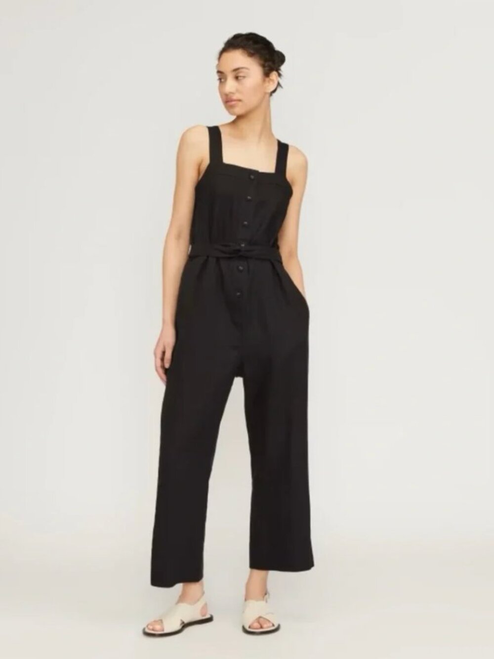 Everlane Black Linen Belted Jump Suit Size 6